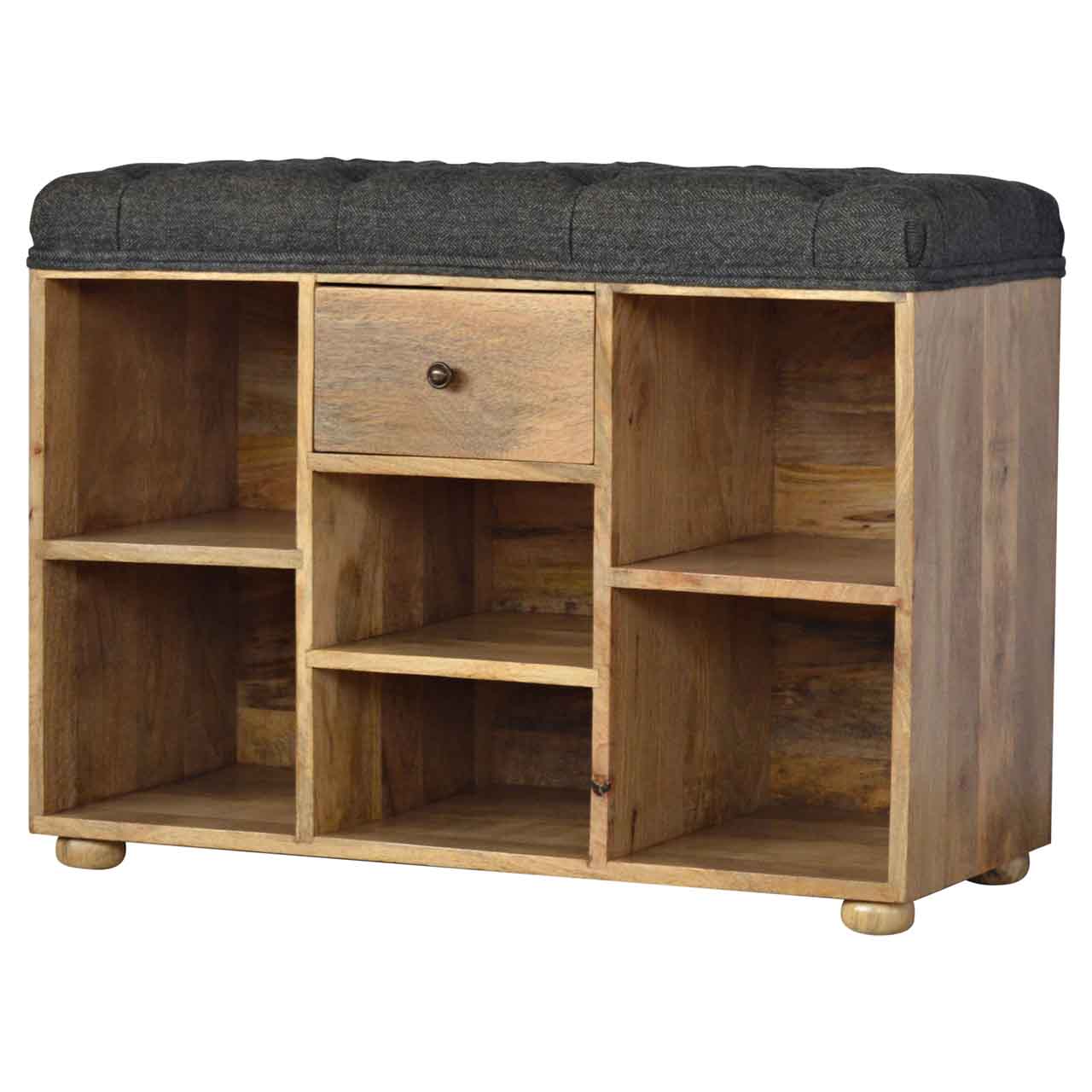 Black Tweed 1 Drawer Bench - Image 2