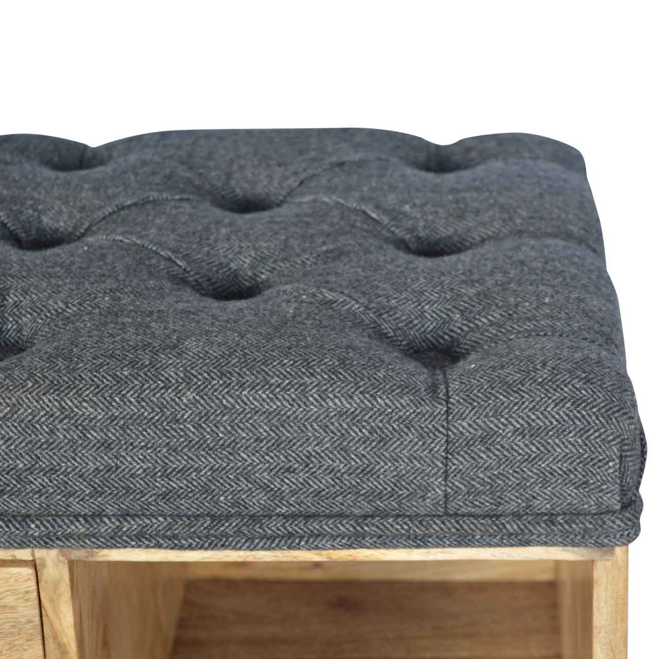 Black Tweed 1 Drawer Bench - Image 3