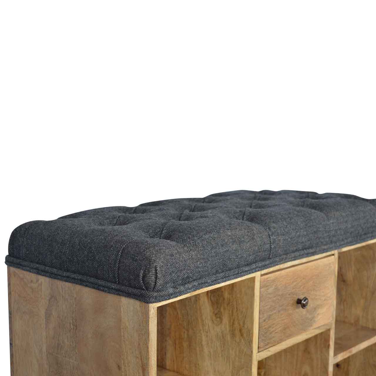 Black Tweed 1 Drawer Bench - Image 6