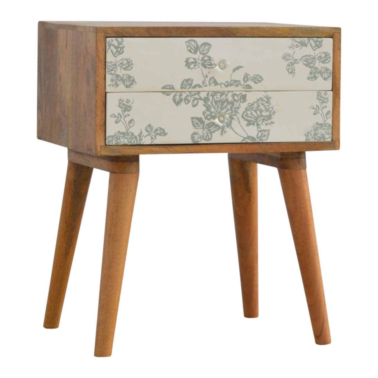 Green Floral Screen Printed Bedside - Image 2