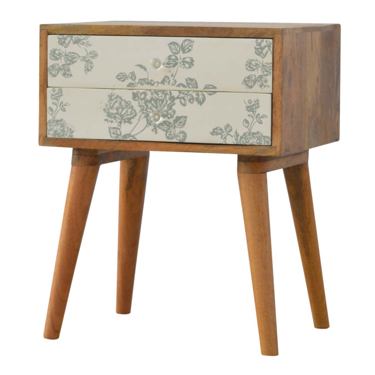 Green Floral Screen Printed Bedside - Image 3
