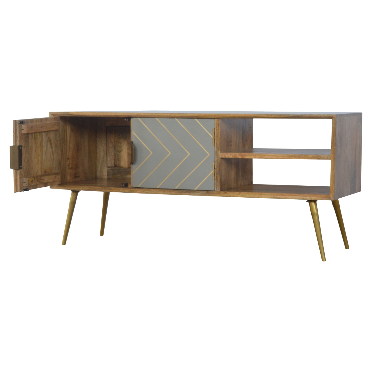Sleek Cement Brass Inlay Media Unit - Image 4