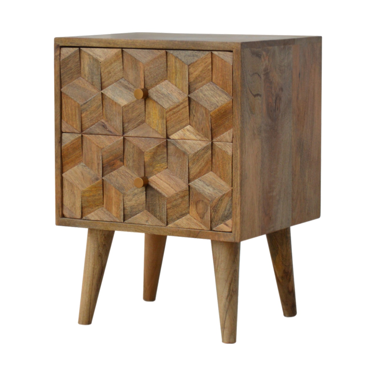 Cube Carved 2 Drawer Bedside - Image 2