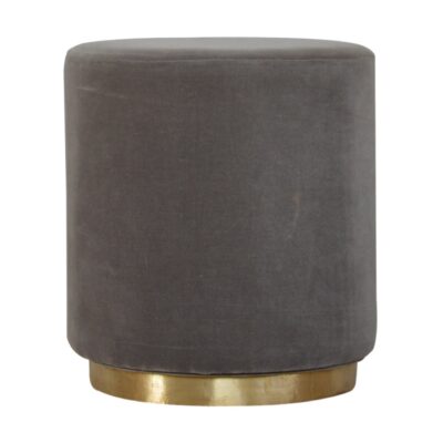 Gold Base Grey Velvet Footstool