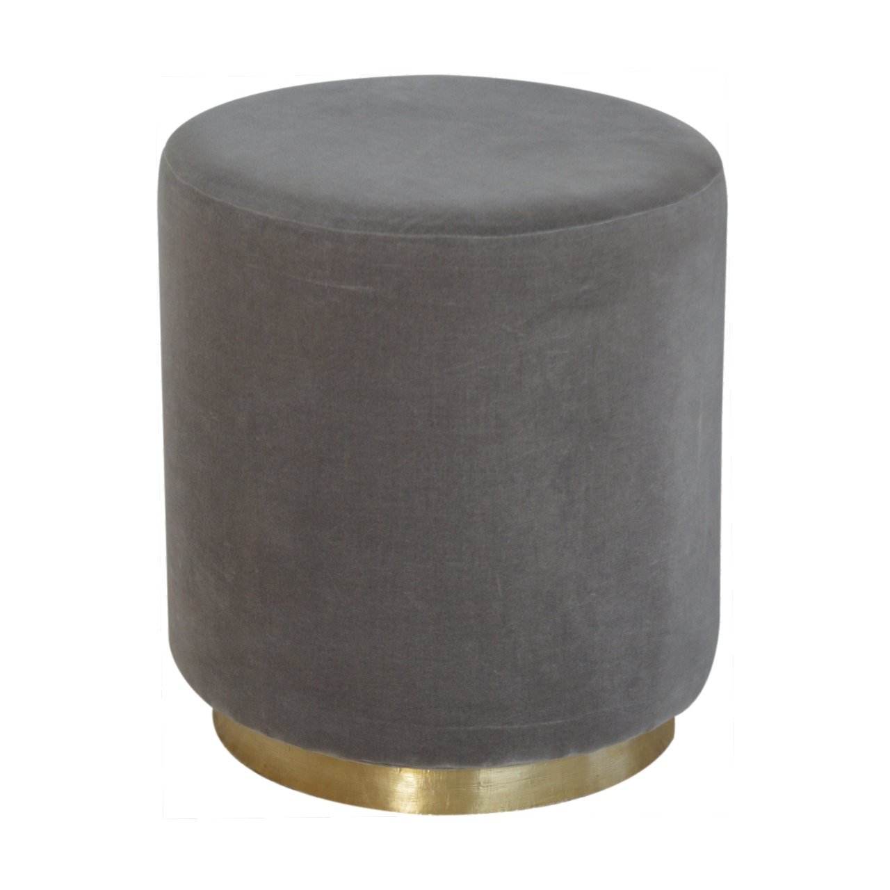 Gold Base Grey Velvet Footstool - Image 2