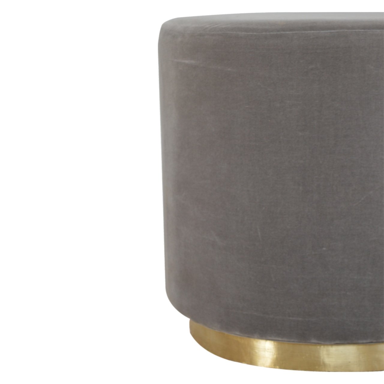 Gold Base Grey Velvet Footstool - Image 3