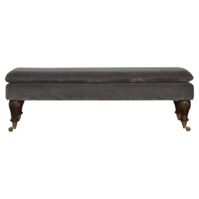 Grey Velvet Bench with Castor Feet