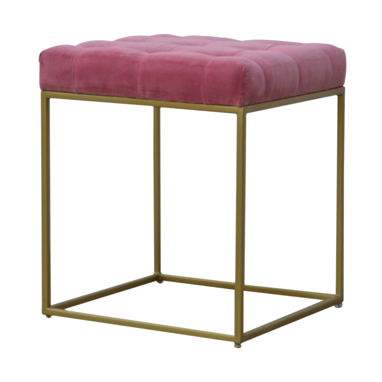 Pink Velvet Gold Base Footstool - Image 4