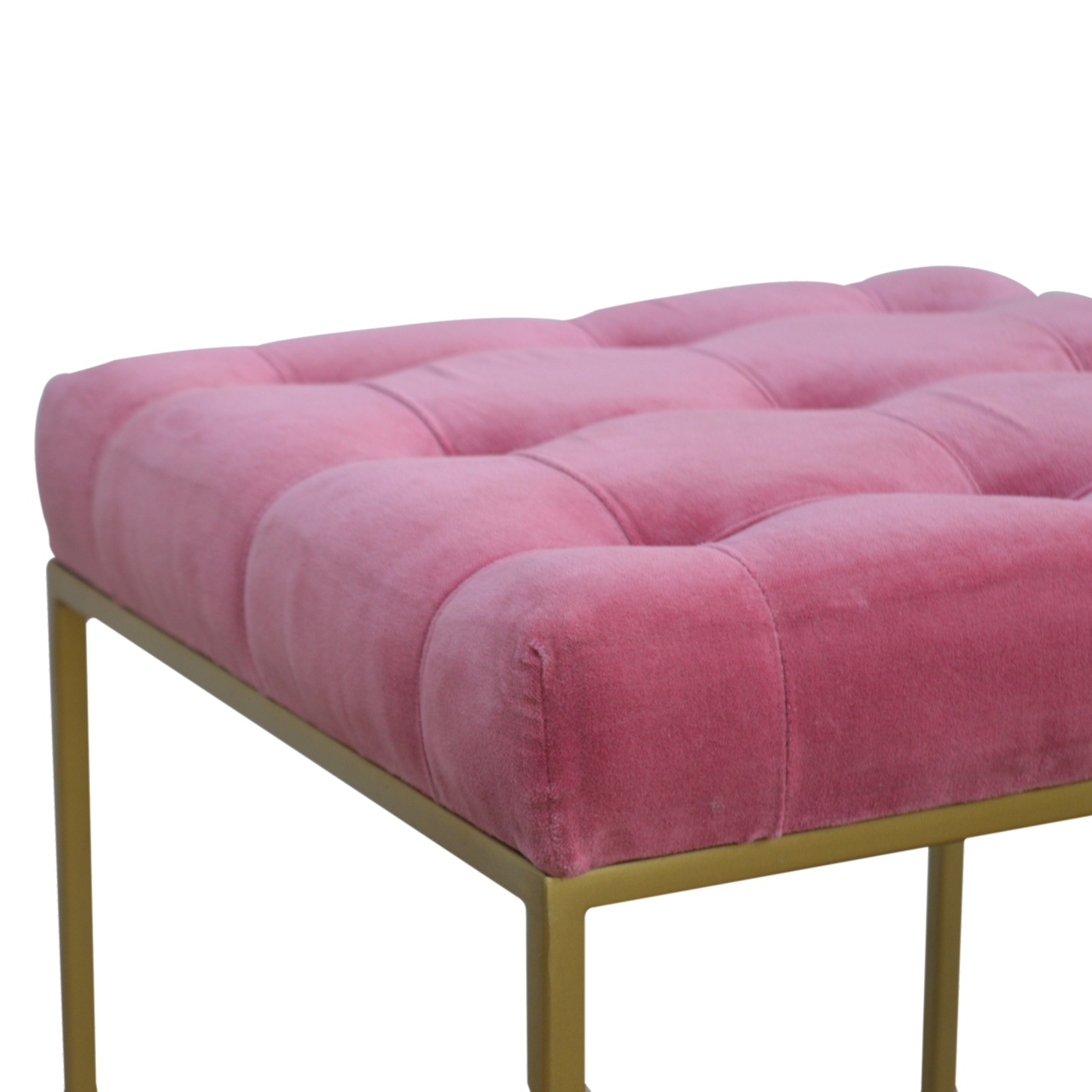 Pink Velvet Gold Base Footstool - Image 8
