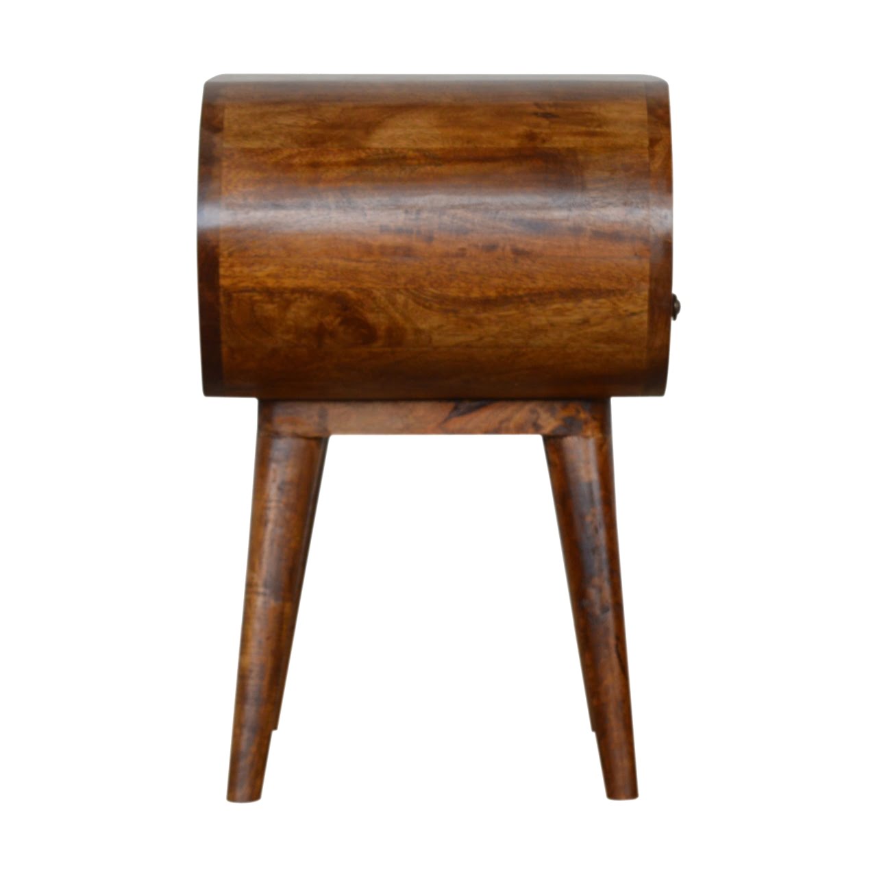 chestnut circular bedside with open slot