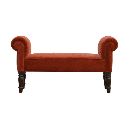 Brick Red Velvet Bench - Image 10