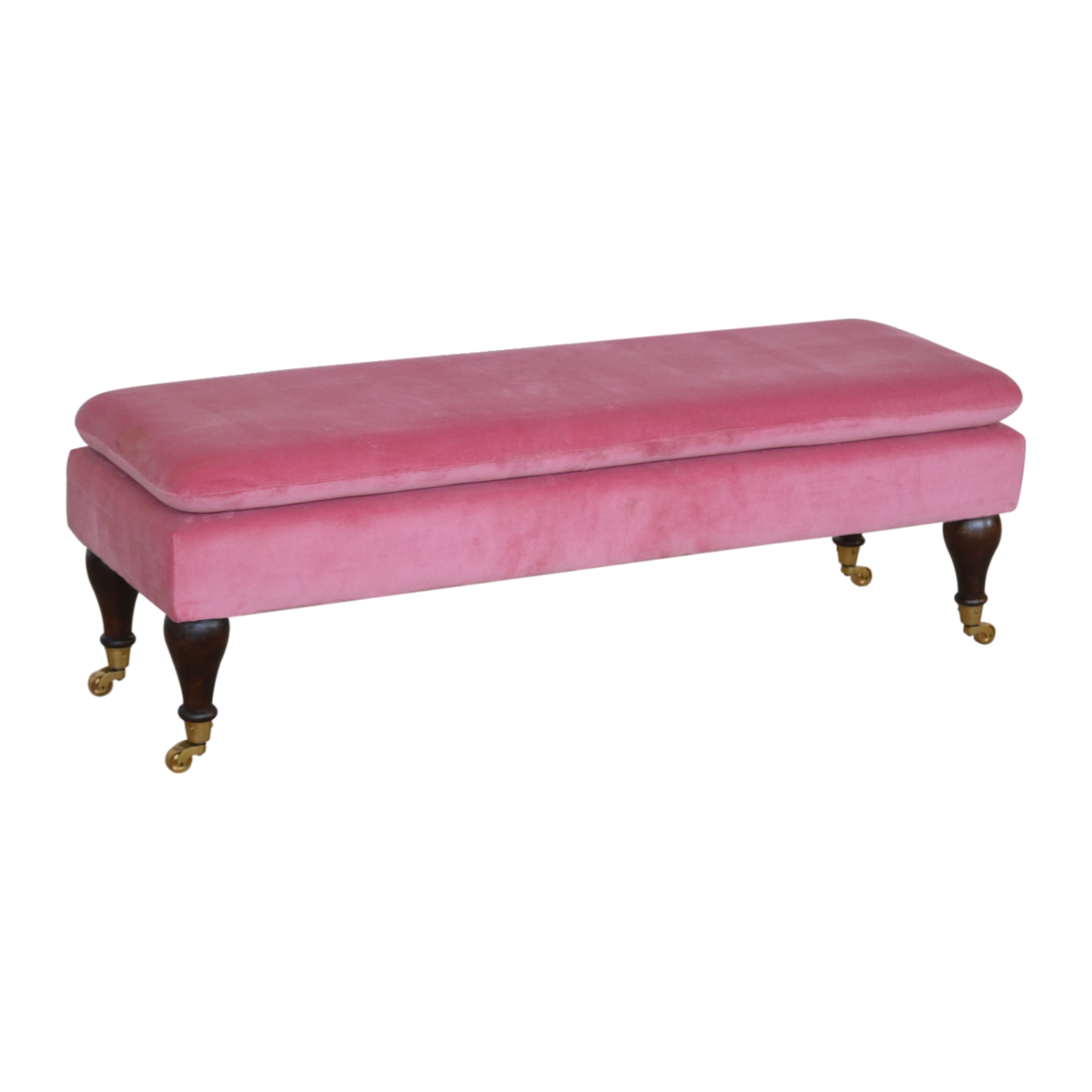 Pink Velvet Castor Bench - Image 3