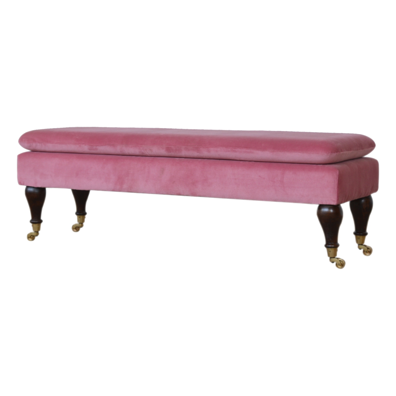 Pink Velvet Castor Bench - Image 4
