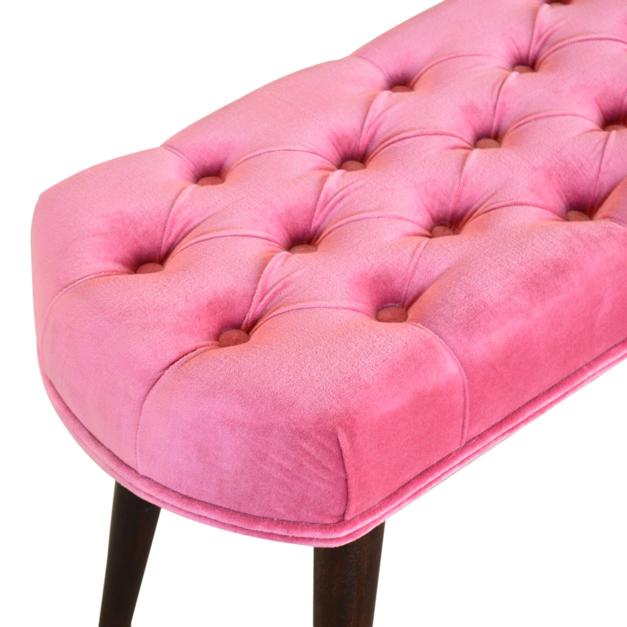 Pink Cotton Velvet Button Bench - Image 7