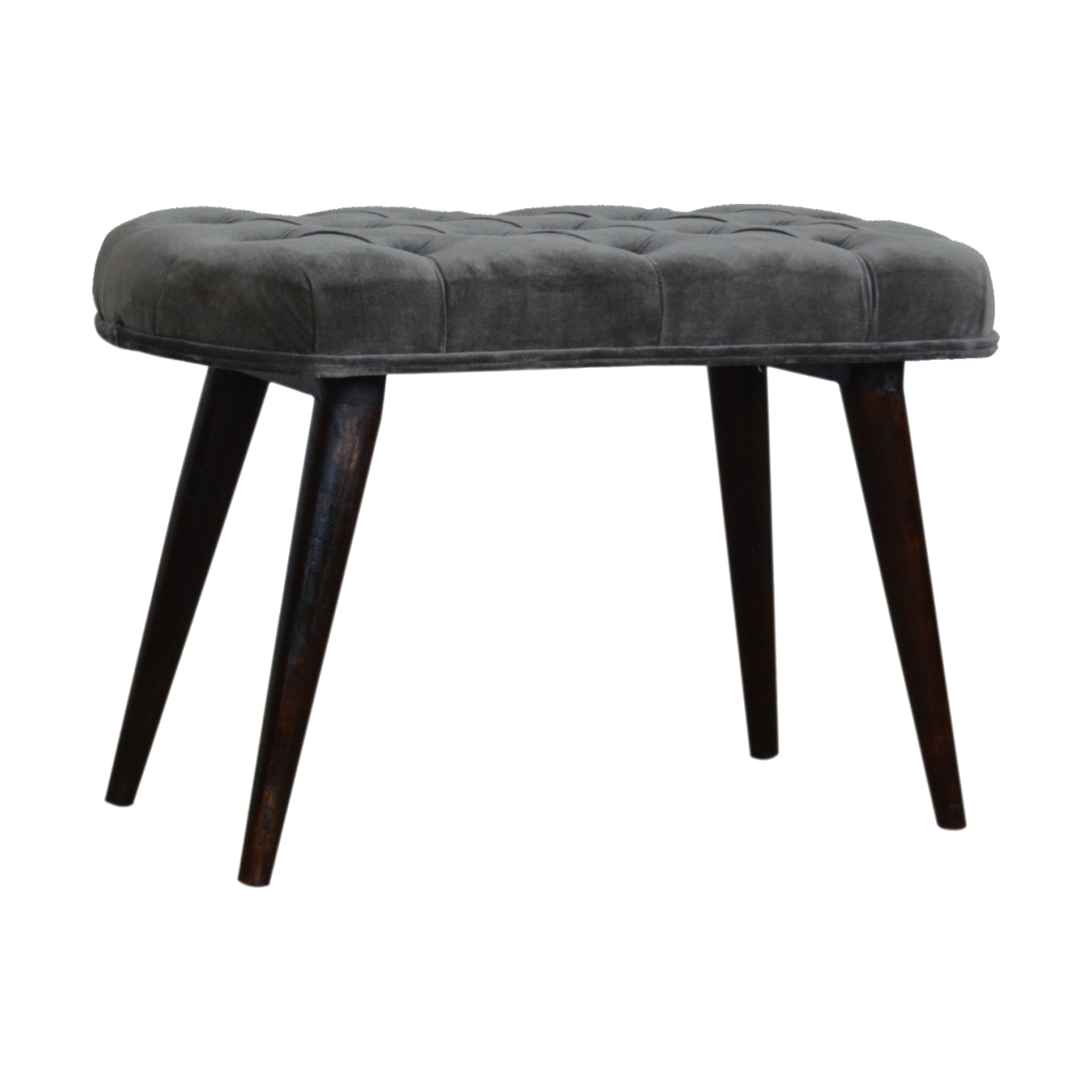Grey Velvet Gold Base Footstool - Image 3