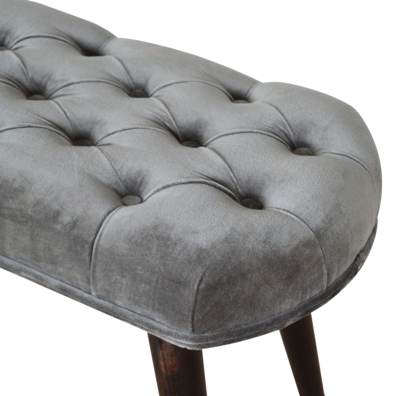 Grey Velvet Gold Base Footstool - Image 5