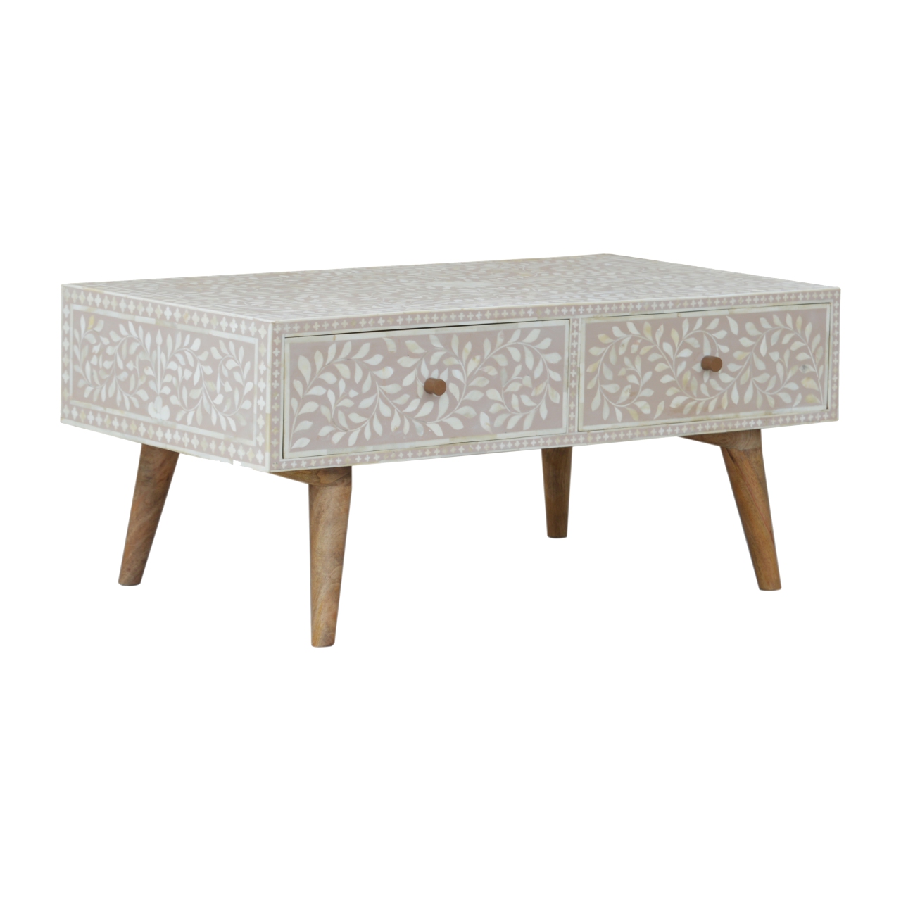 Taupe Floral Bone Coffee Table - Image 3