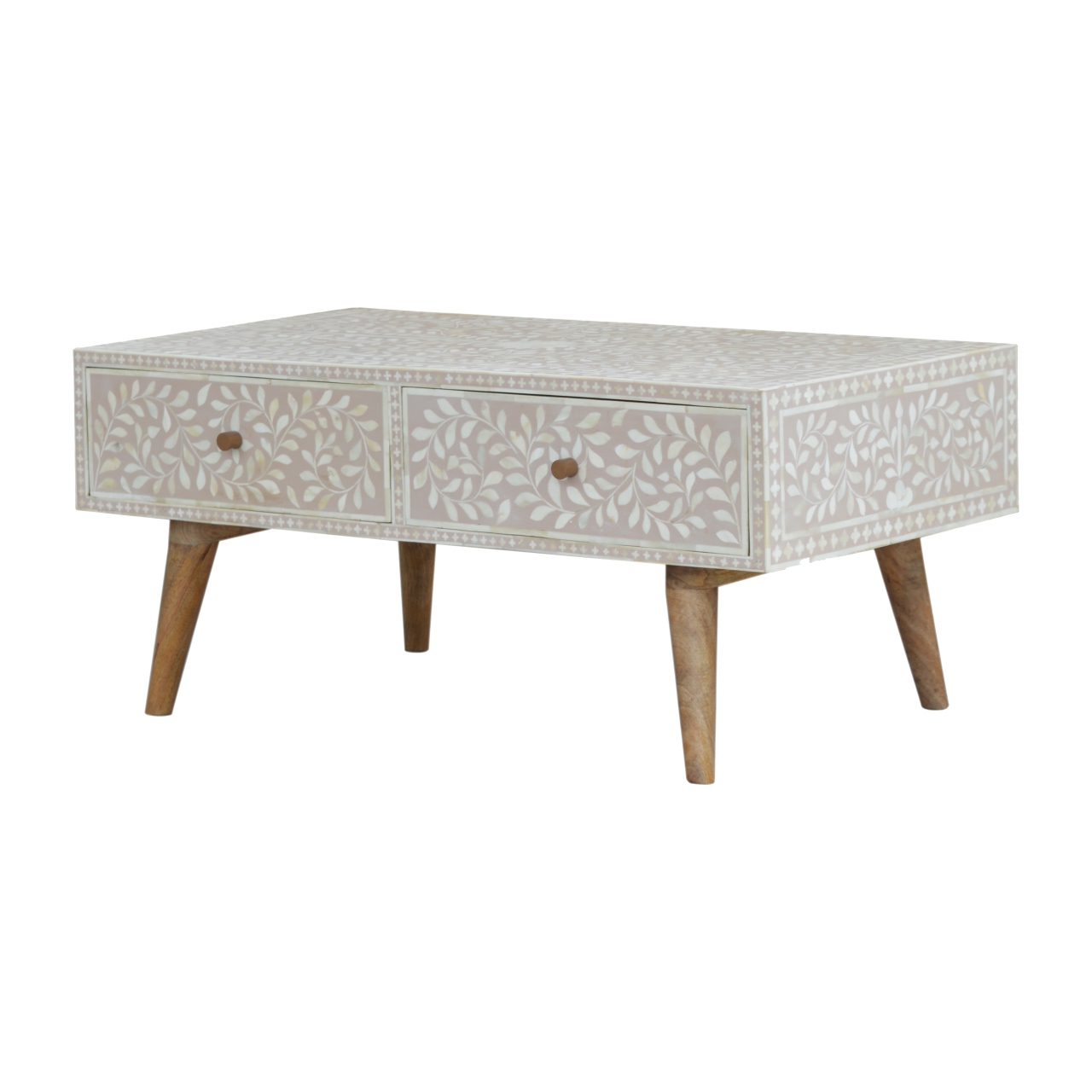 Taupe Floral Bone Coffee Table - Image 4
