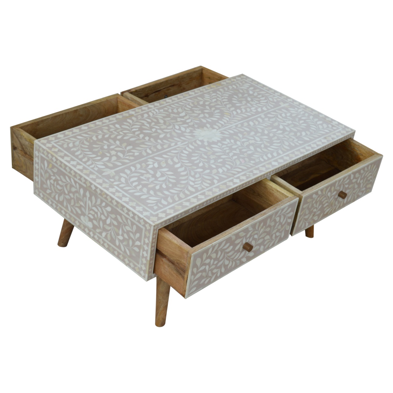 Taupe Floral Bone Coffee Table - Image 5