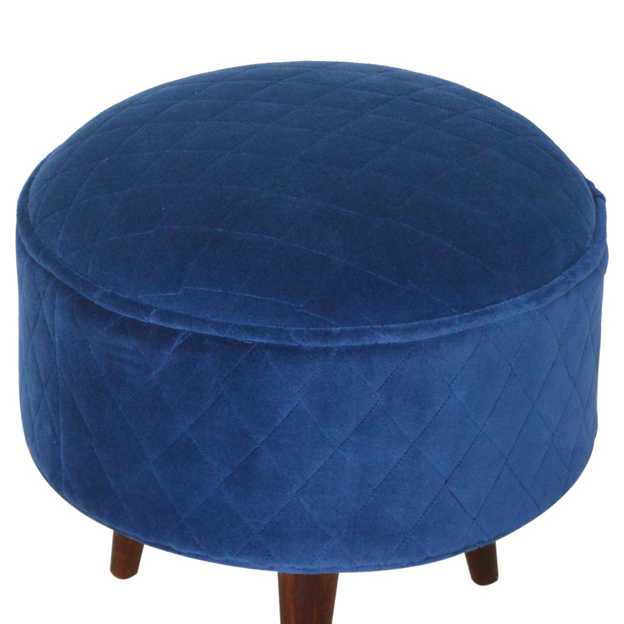 Quilted Blue Velvet Footstool - Image 4