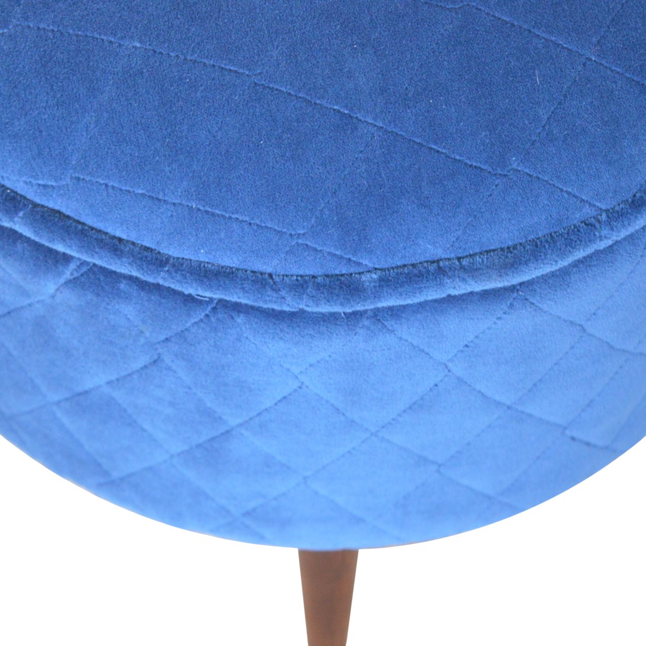 Quilted Blue Velvet Footstool - Image 6