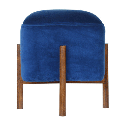 Solid Wood Royal Blue Velvet Stool - Image 8