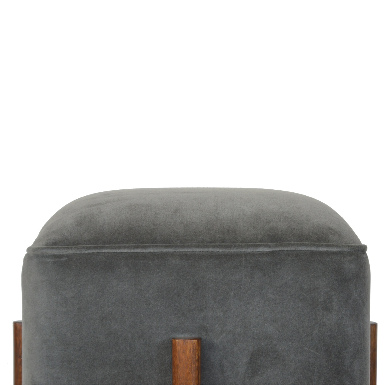 Solid Wood Grey Velvet Footstool - Image 5
