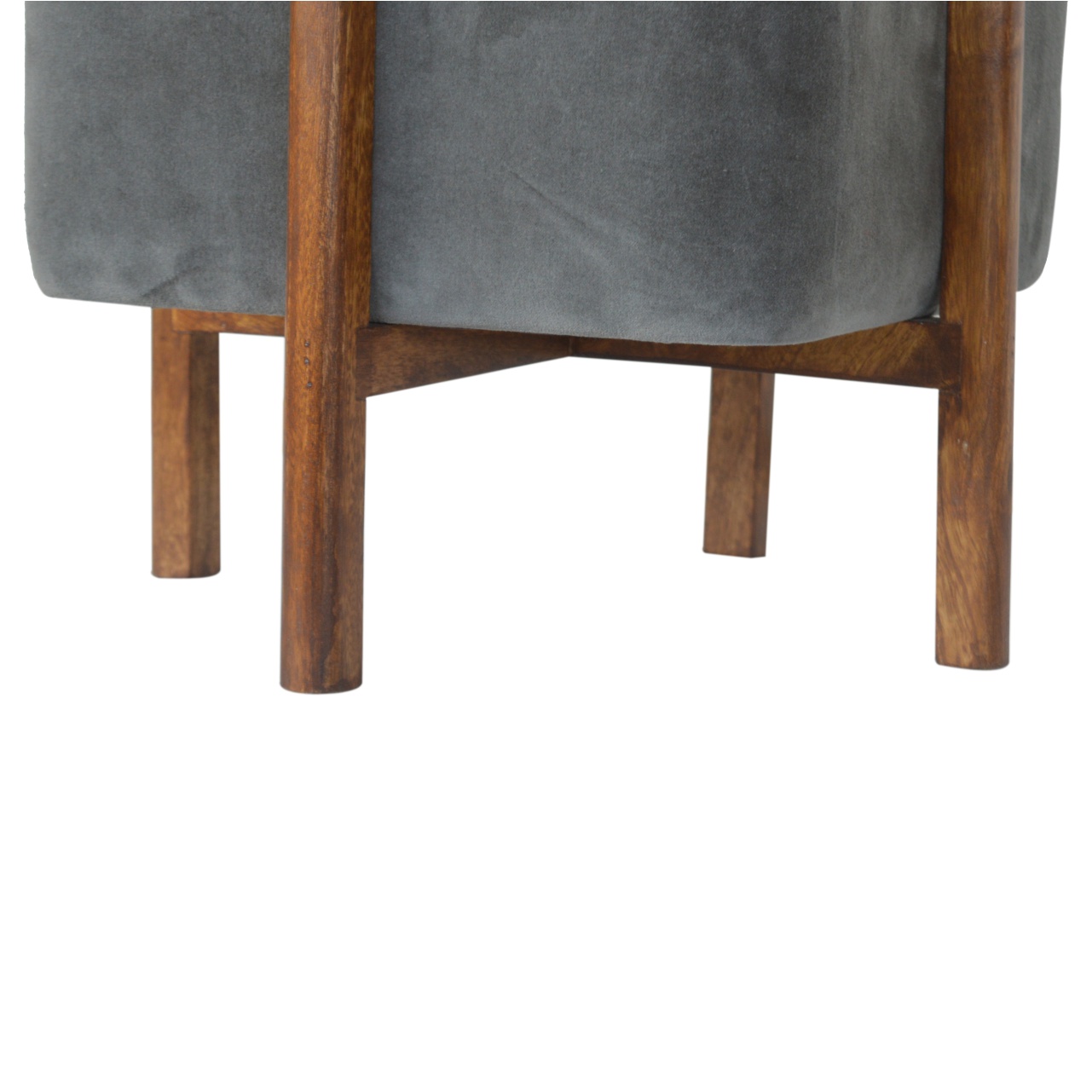 Solid Wood Grey Velvet Footstool - Image 8