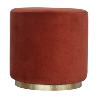Brick Red Velvet Gold Footstool