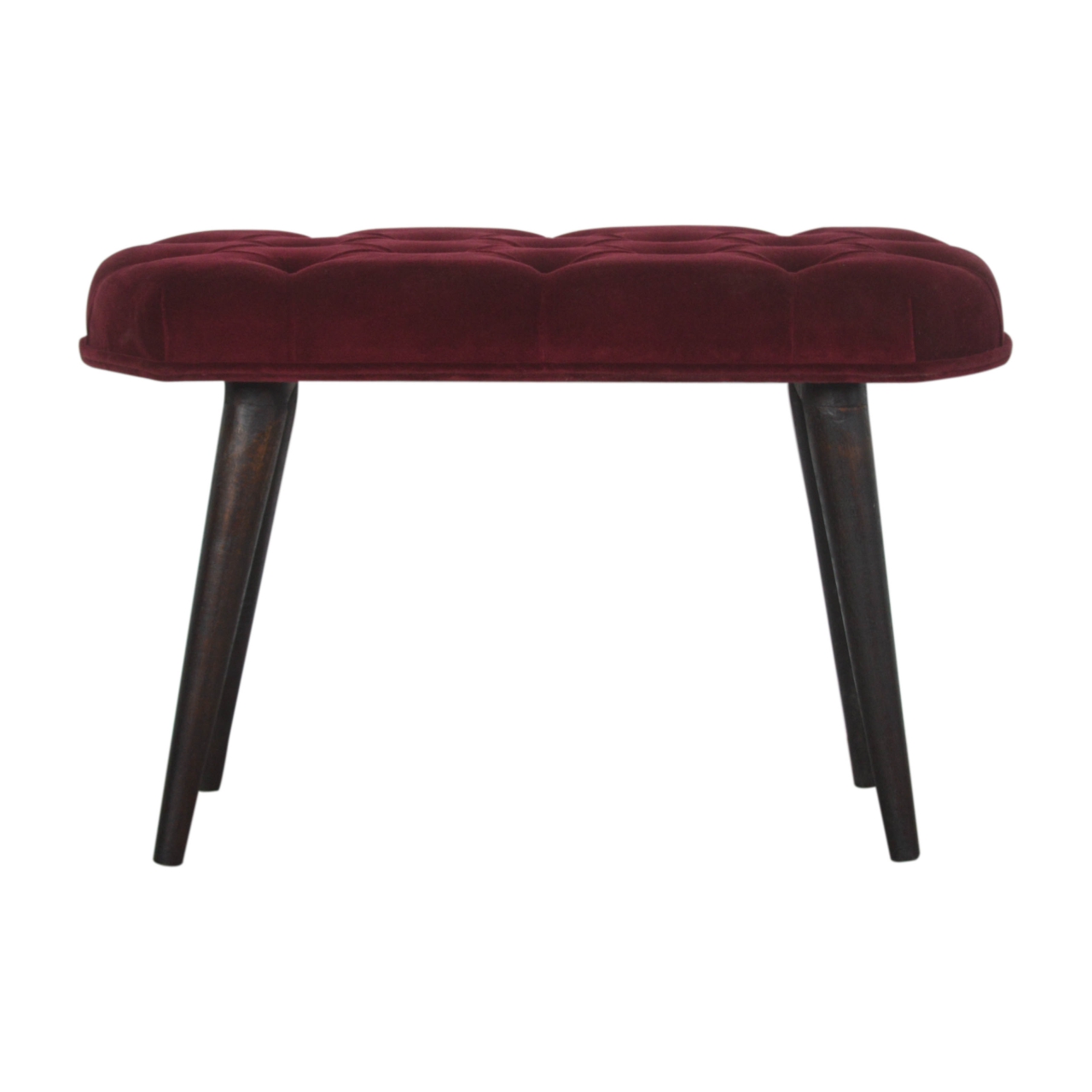 Wine Red Velvet Deep Button Bench - Image 2