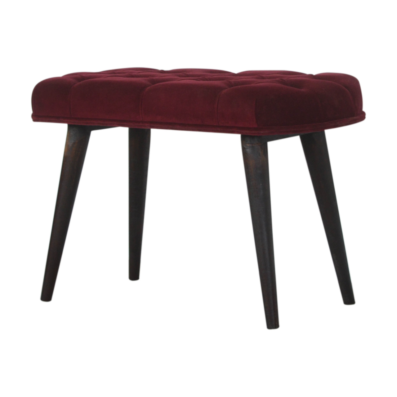 Wine Red Velvet Deep Button Bench - Image 3