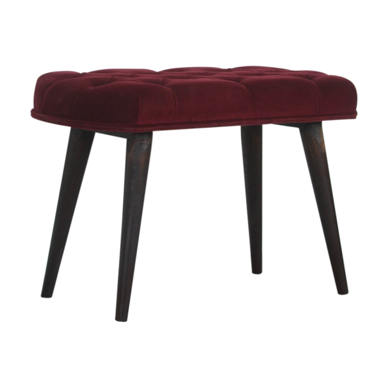 Wine Red Velvet Deep Button Bench - Image 4