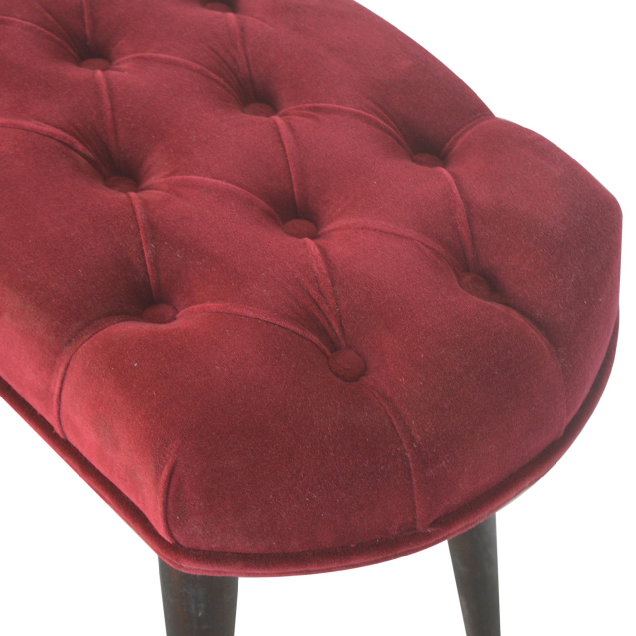 Wine Red Velvet Deep Button Bench - Image 5