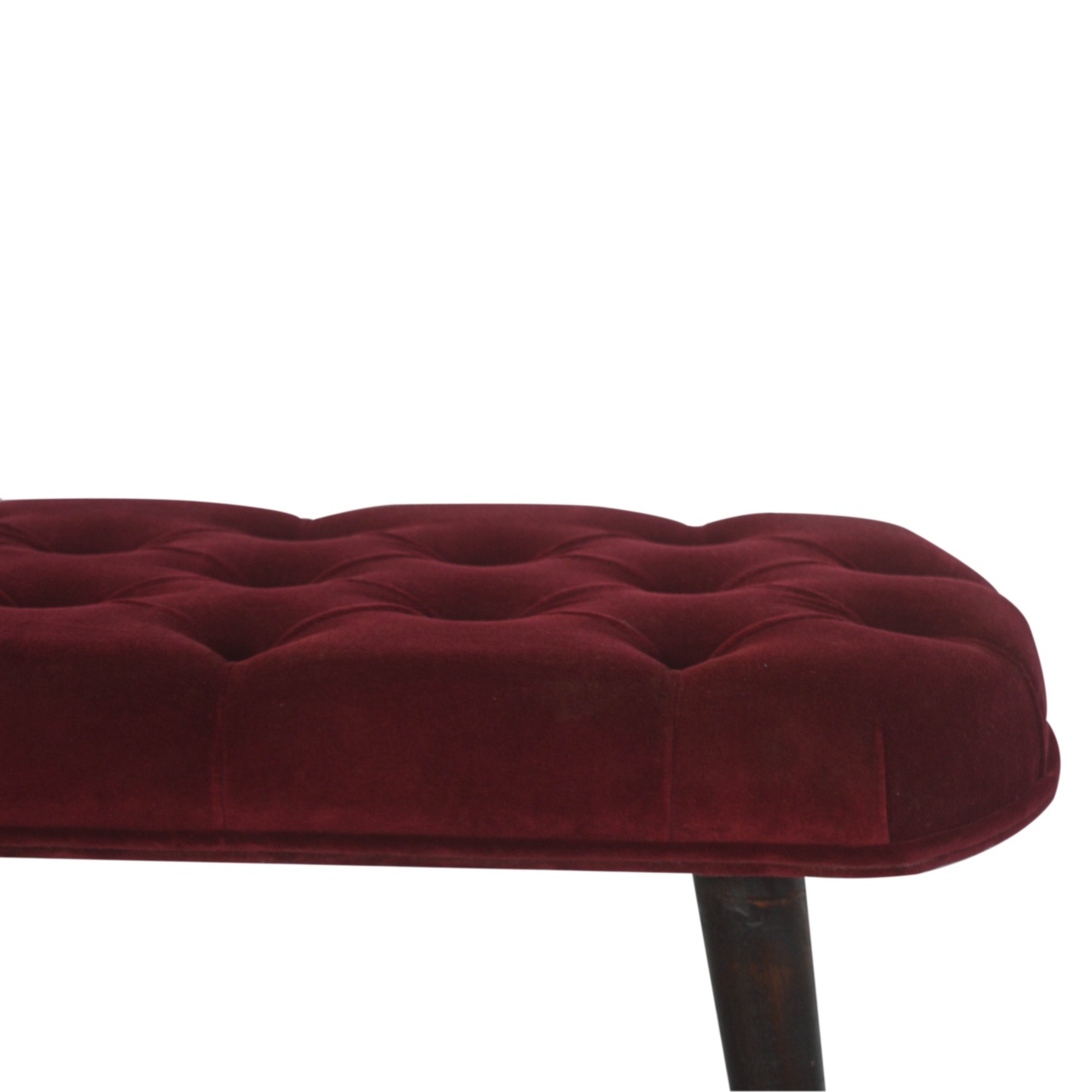 Wine Red Velvet Deep Button Bench - Image 6