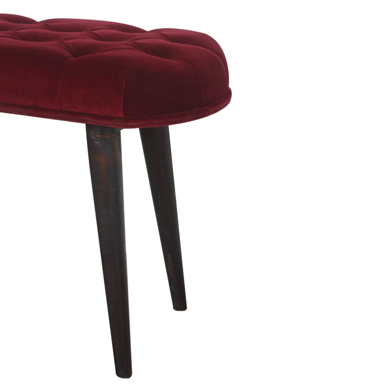 Wine Red Velvet Deep Button Bench - Image 7