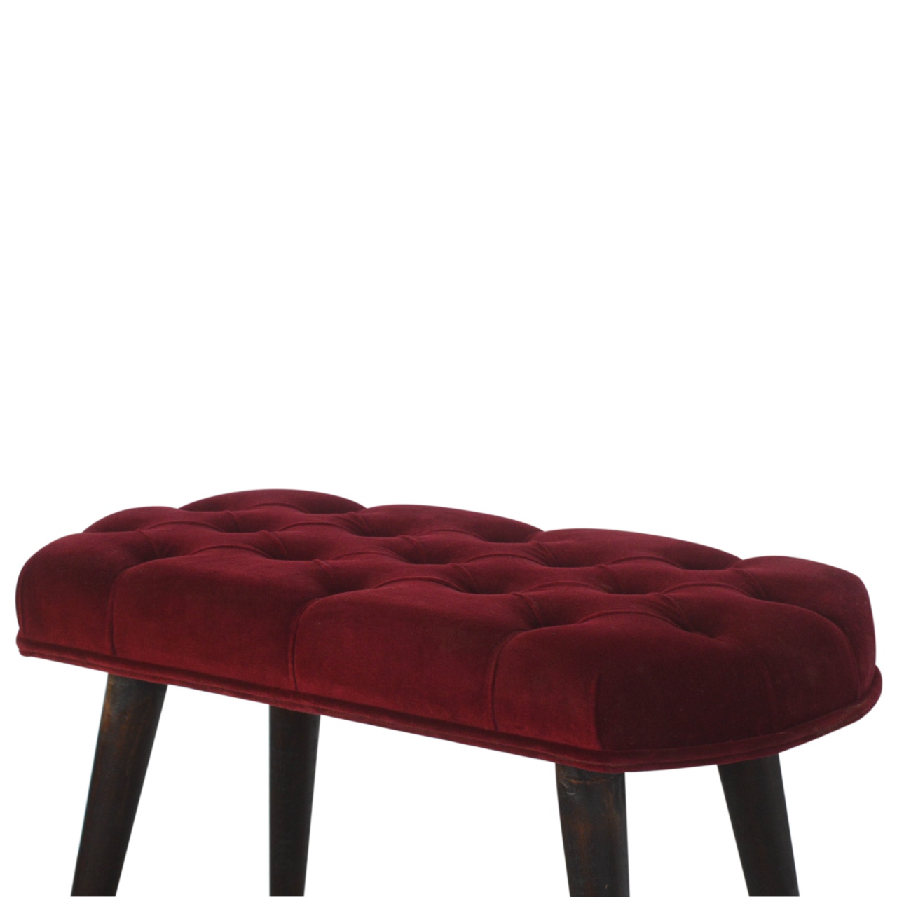 Wine Red Velvet Deep Button Bench - Image 8
