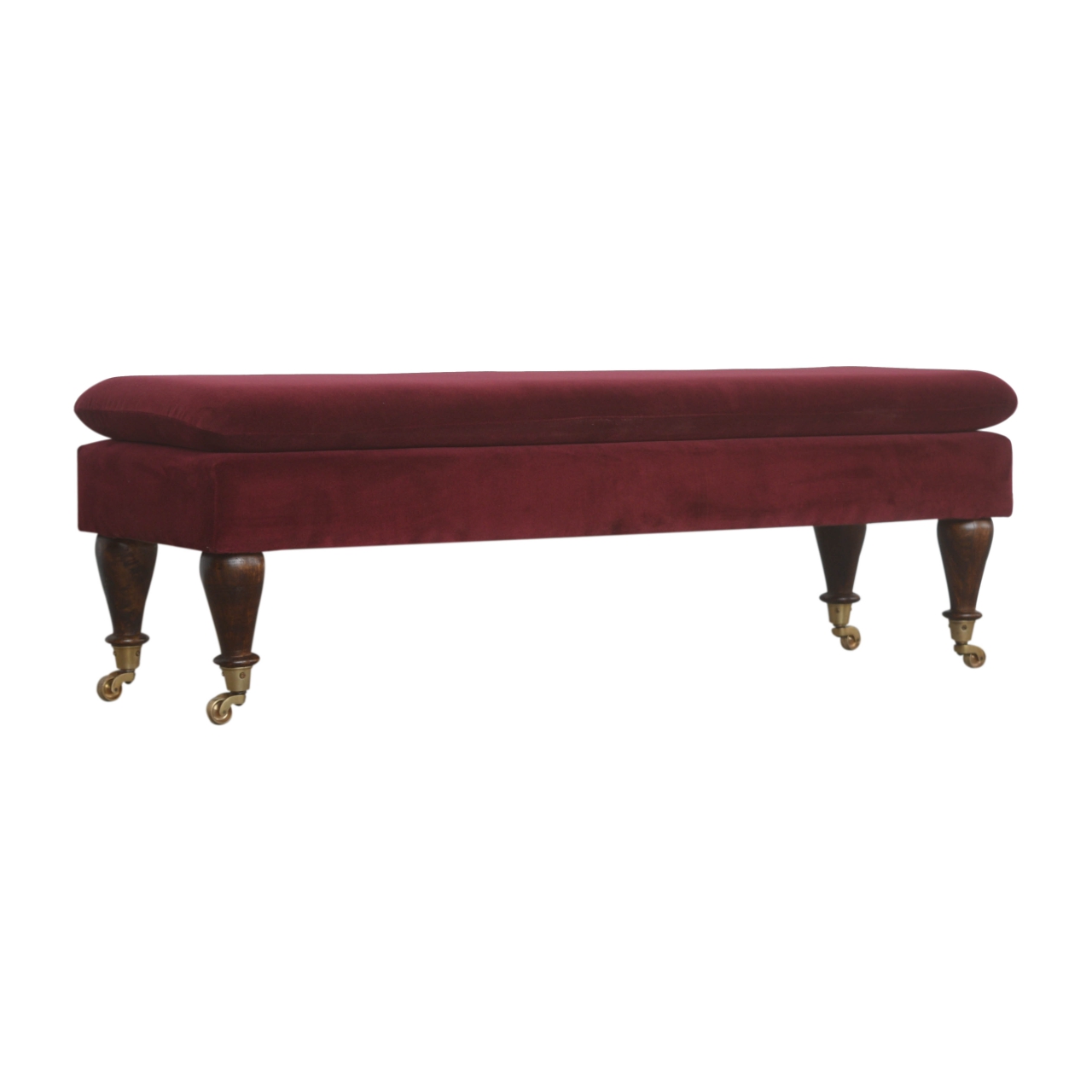 Wine Red Velvet Castor Bench - Image 3