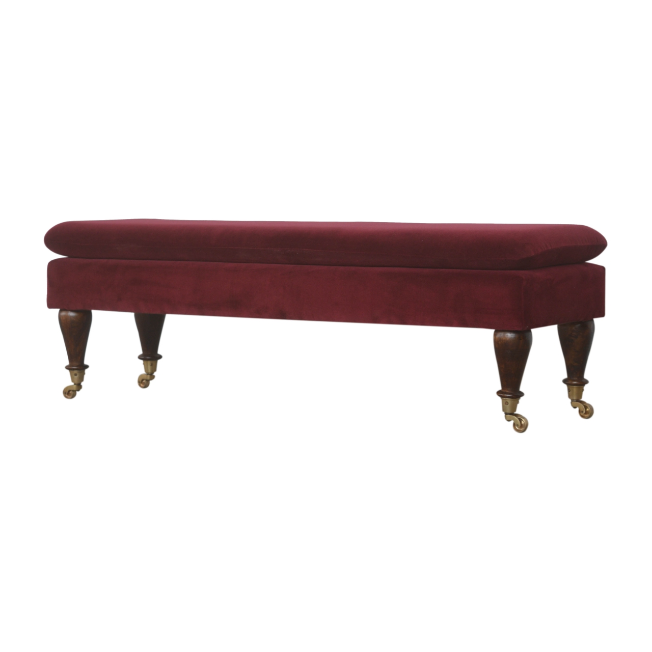 Wine Red Velvet Castor Bench - Image 4