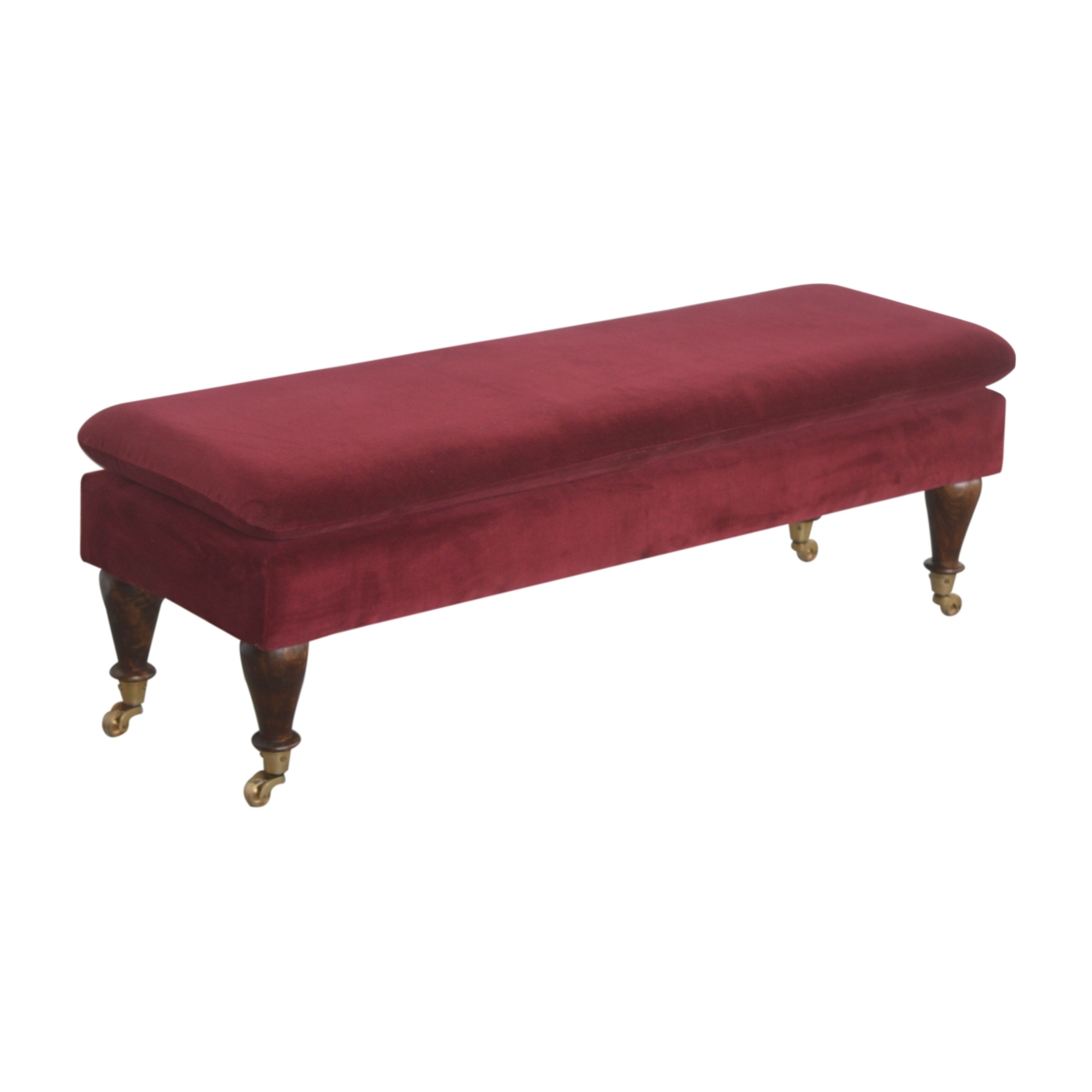 Wine Red Velvet Castor Bench - Image 6