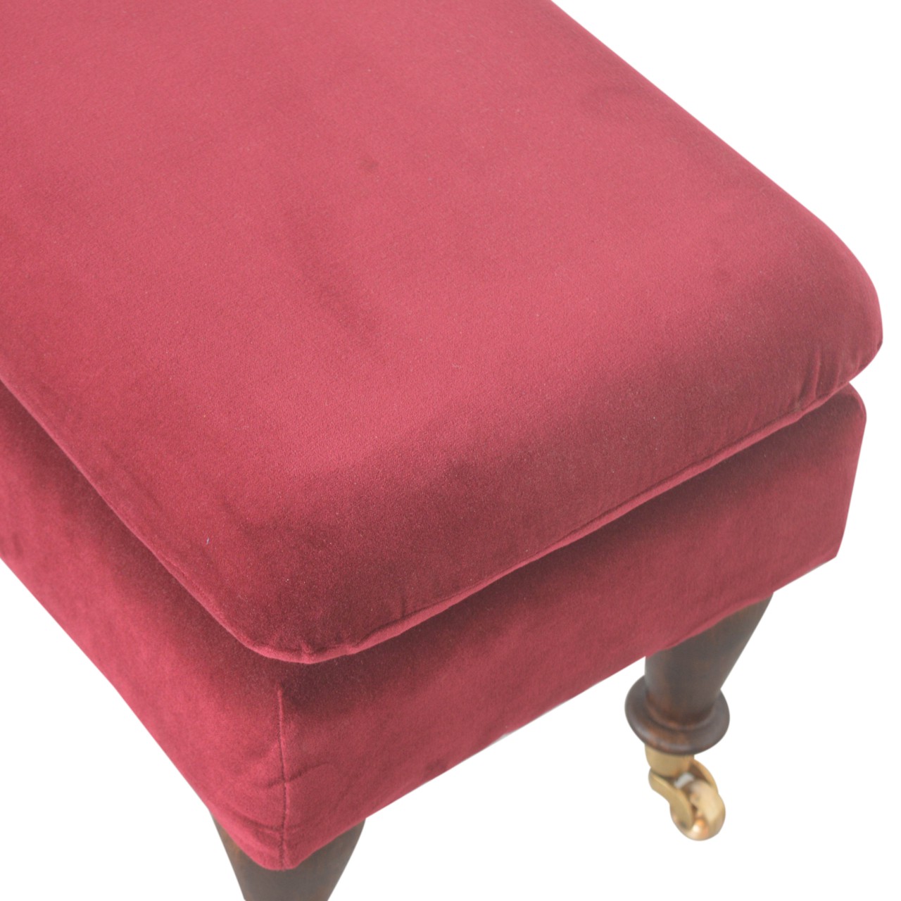 Wine Red Velvet Castor Bench - Image 7