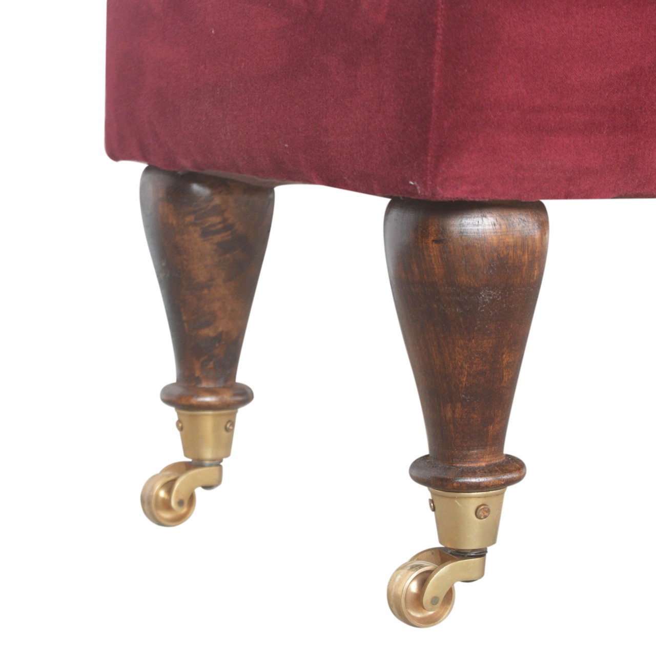Wine Red Velvet Castor Bench - Image 8