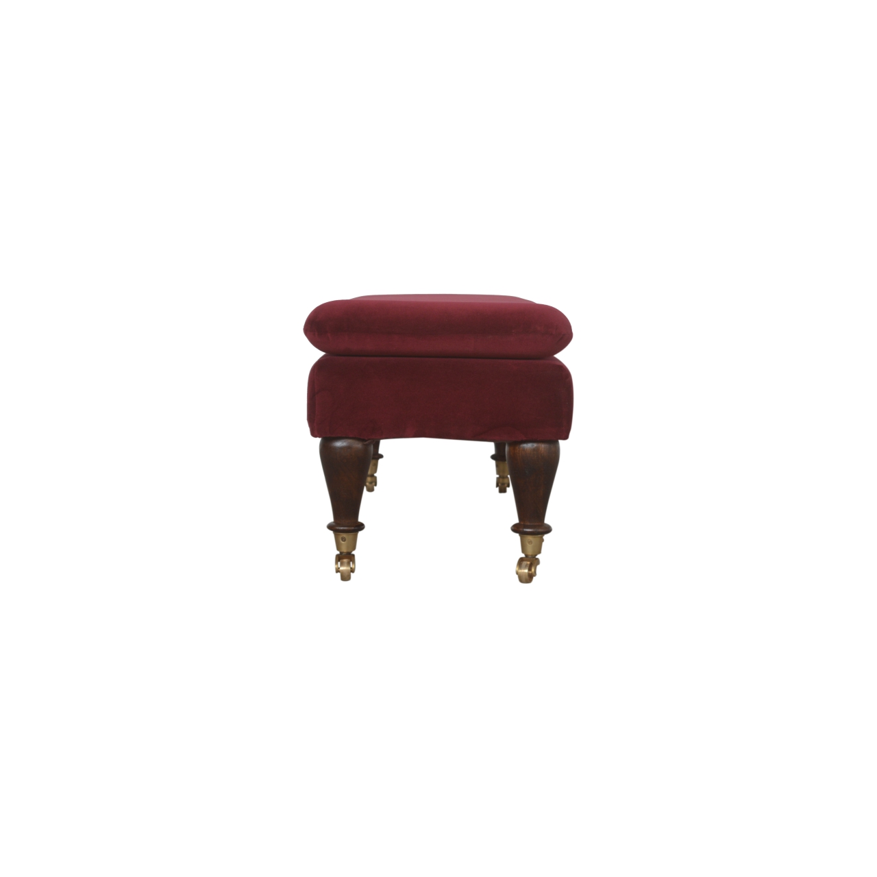 Wine Red Velvet Castor Bench - Image 9