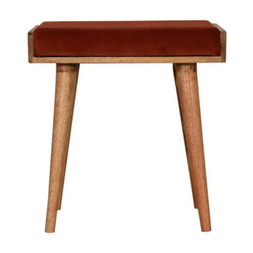 Brick Red Velvet Tray Footstool - Image 8