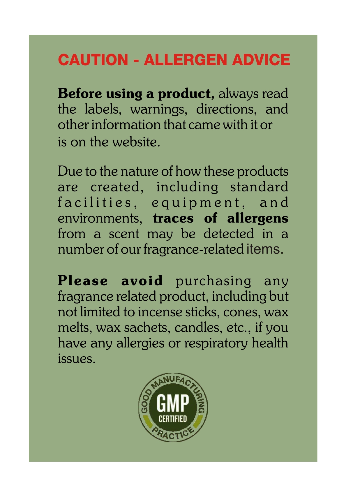 allergen advice for tems with fragrances