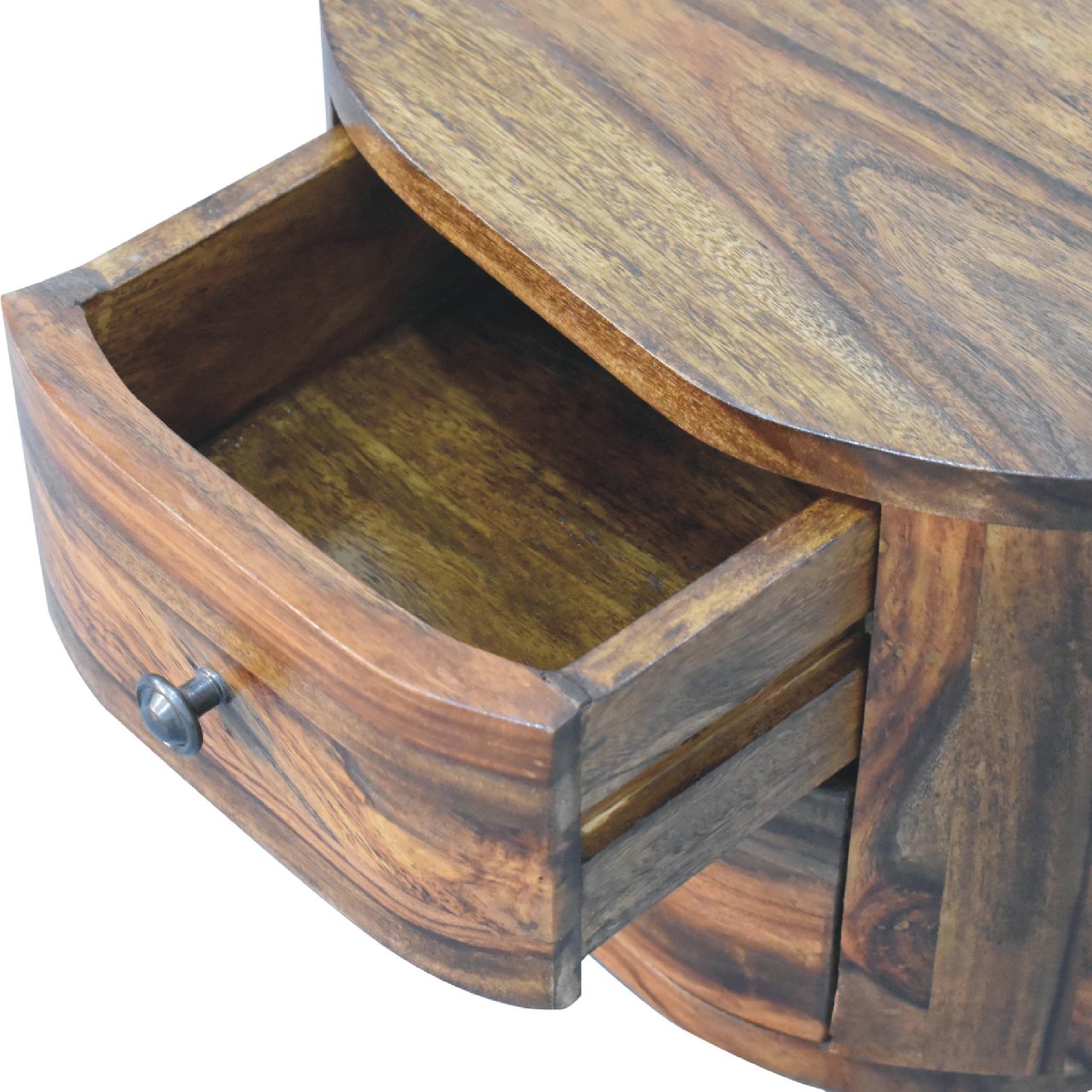 in3379 round honey finish bedside with bun feet