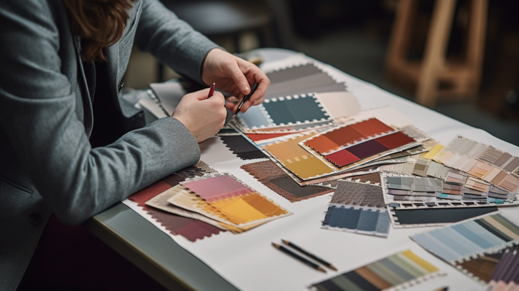 specifier sketching furniture designs mood board colour