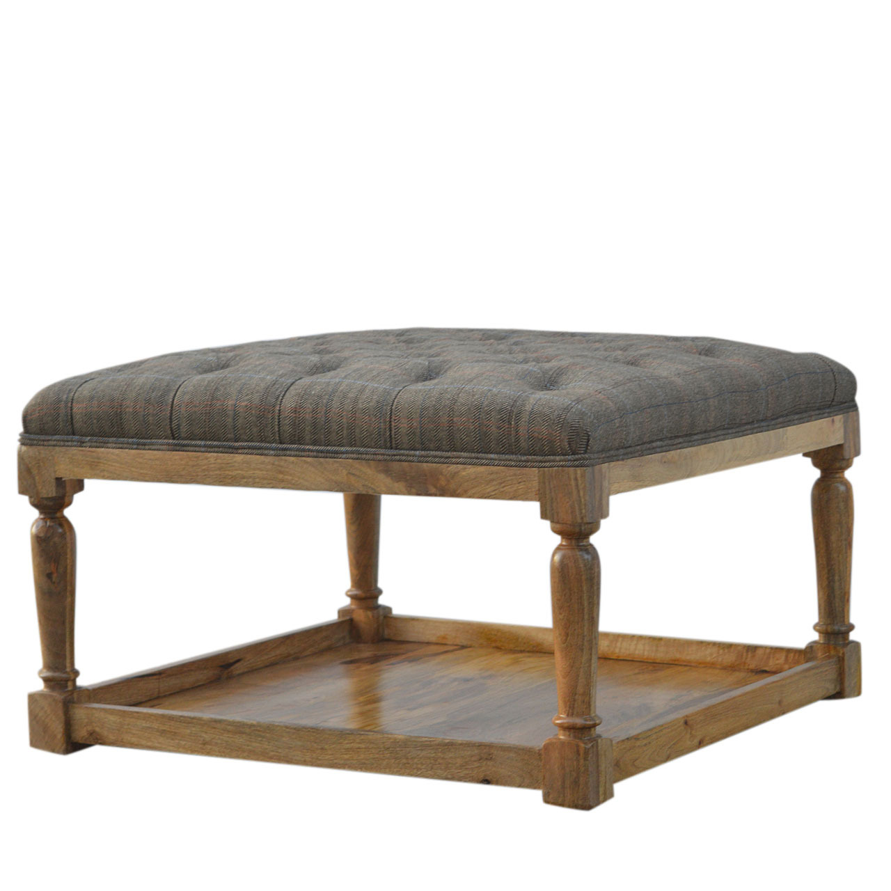 Multi Tweed Footstool with Shelf - Image 8