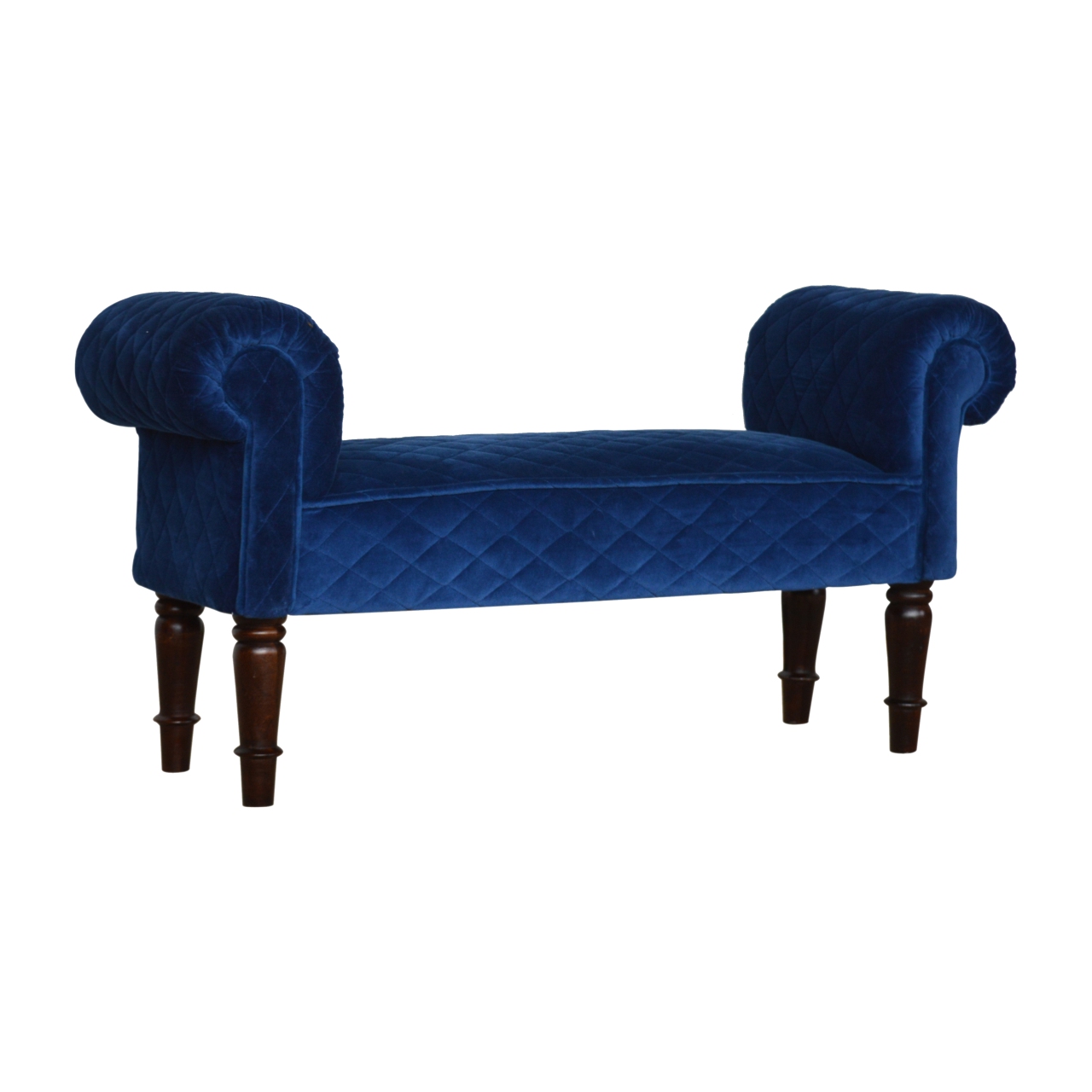 in1012 royal blue quilted velvet bench