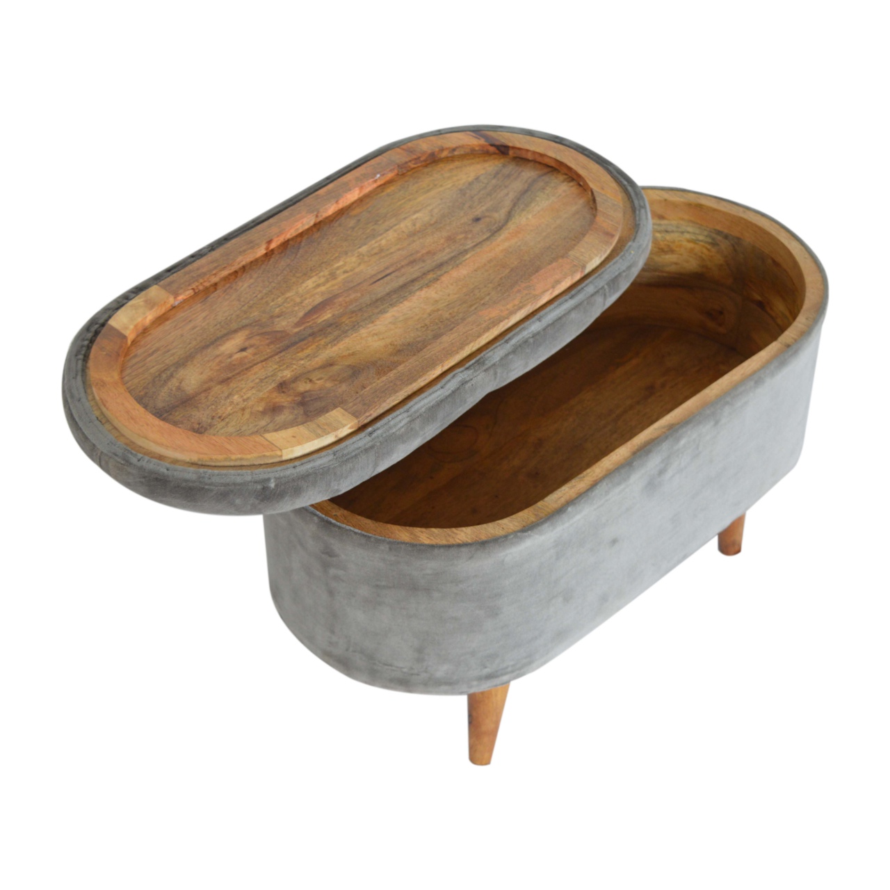in1203 grey tweed curved storage footstool