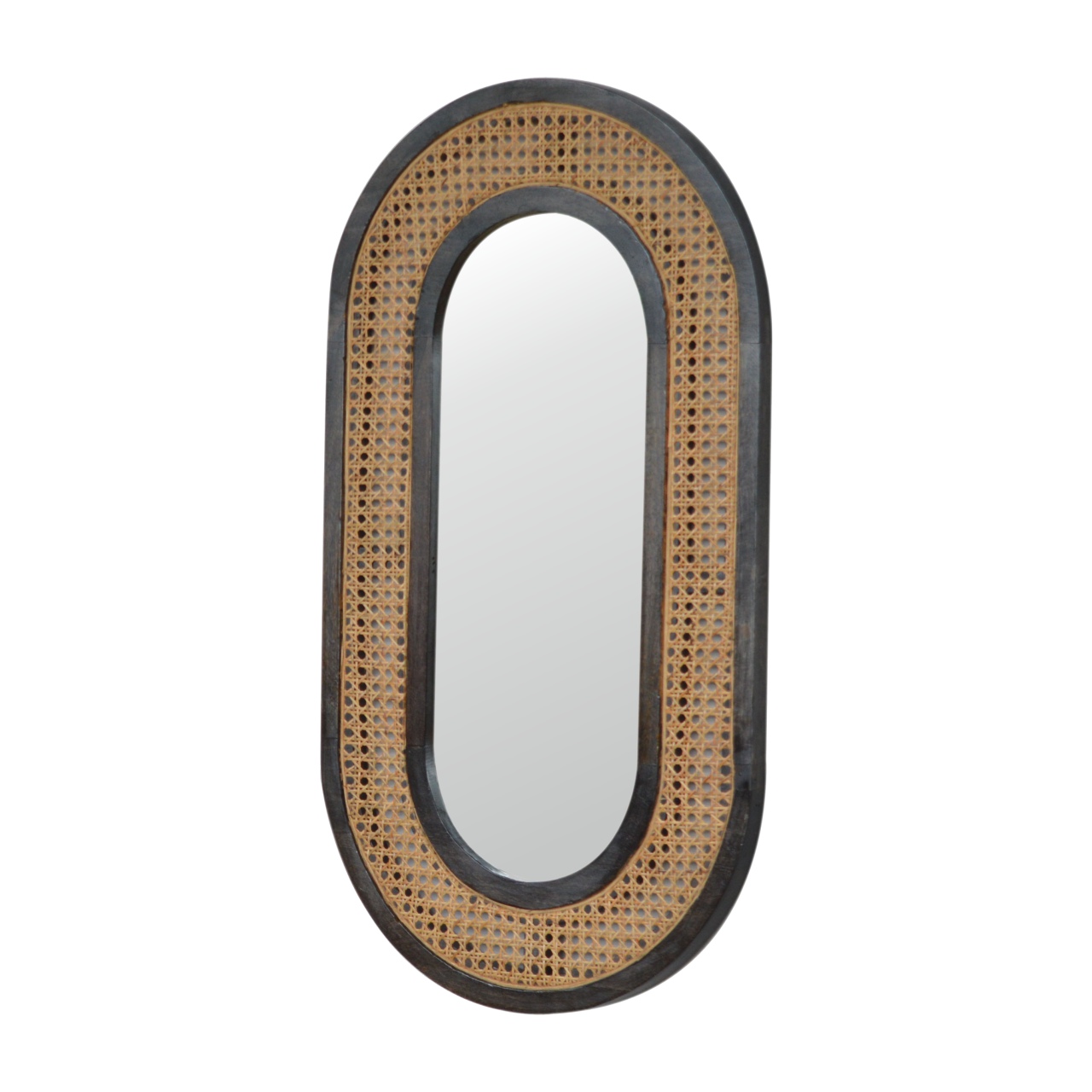 in1228 carbon black rattan mirror
